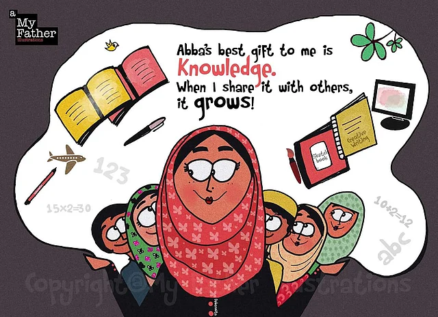 Sabah Haji, who runs a school in a remote village of Jammu and Kashmir, where people travel for hours to enroll their children. (Photo: Facebook @<a href="https://www.facebook.com/myfatherIllustrations/">MyFatherIllustrations</a>)
