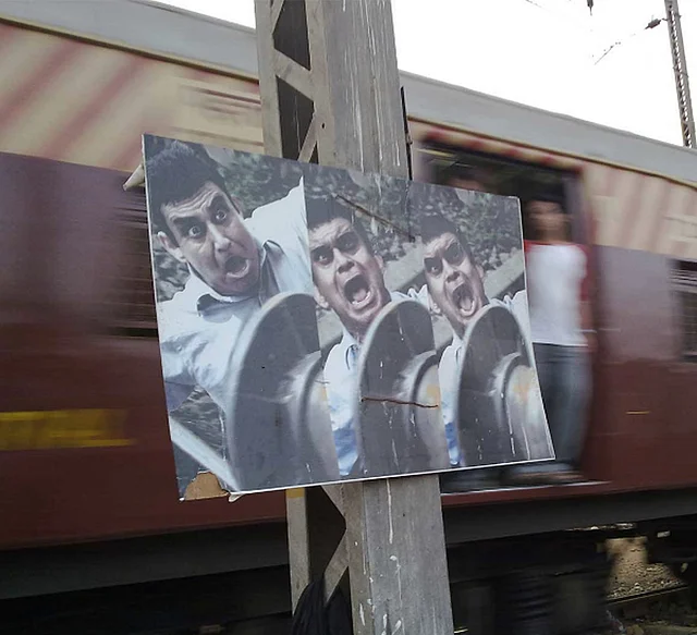 FinalMile used graphic boards with a photo of a real person about to be crushed by a train for impact. (Photo courtesy: FinalMile)