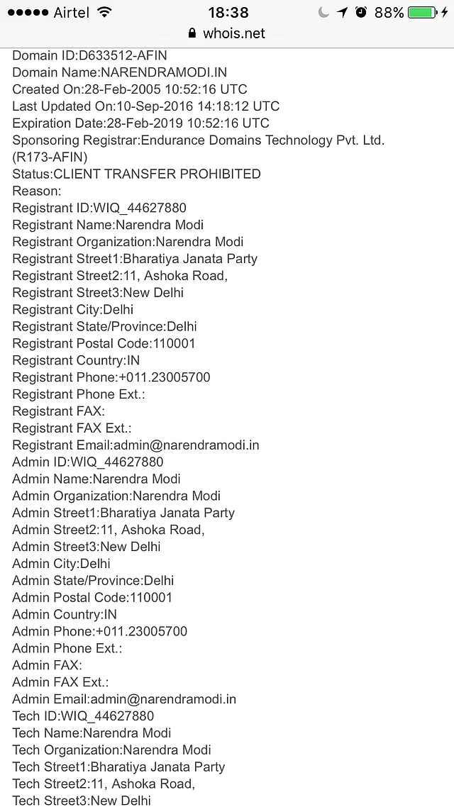This tells you who owns the app. (Photo Courtesy: <a href="https://www.whois.net/">Who Is</a>)