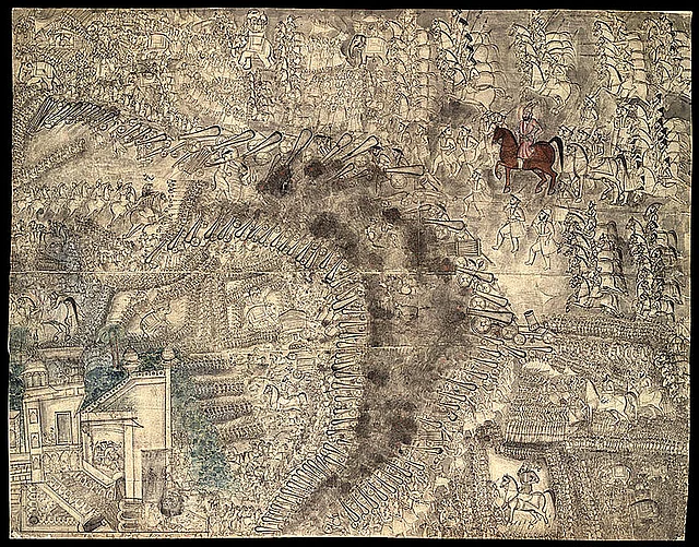 A painting of the epic battle. (Photo Source:<a href="http://wikivisually.com/wiki/File:The_Third_battle_of_Panipat_13_January_1761.jpg"> Wikipedia</a>)
