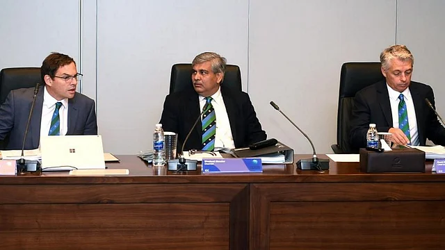 The ICC chairman Shashank Manohar chairs a meeting in Dubai.