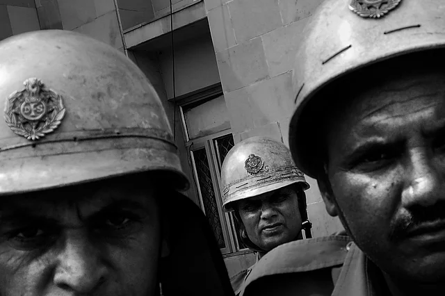 Firemen look into the camera while taking a breather while dousing fire. (Photo courtesy: Sameer Khan) 