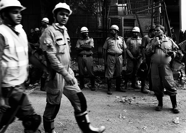 Firemen at a fire site at Narela, Delhi, where two firemen died while fighting fire. (Photo courtesy: Sameer Khan)