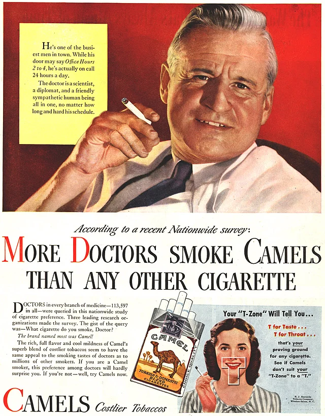 The Camel cigarette advertisement that showed a ‘doctor’ endorsing the product. (Photo: <a href="https://in.pinterest.com/pin/347832771190670536/">Pinterest)</a>