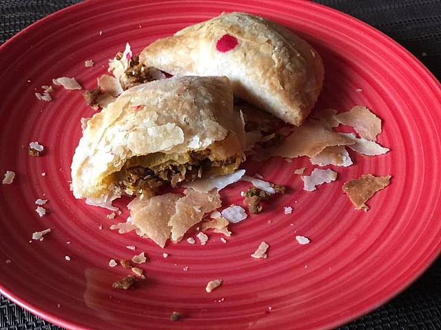 The PP <i>karanji </i>comes stuffed with mutton kheema. (Photo courtesy: <a href="https://www.facebook.com/kalyan.karmakar/photos?lst=100001463865886%3A529200129%3A1488969969&source_ref=pb_friends_tl">Facebook/ KalyanKarmakar</a>)