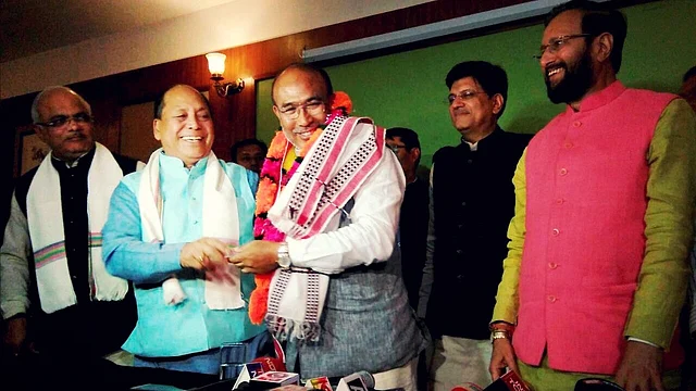 Biren Singh (centre), the new Manipur Chief Minister. (Photo: PTI)