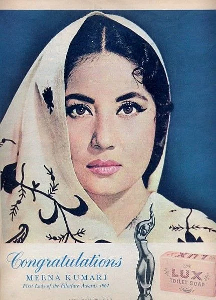 Meena Kumari gets a congratulatory note from Lux. (Photo courtesy: Pinterest)