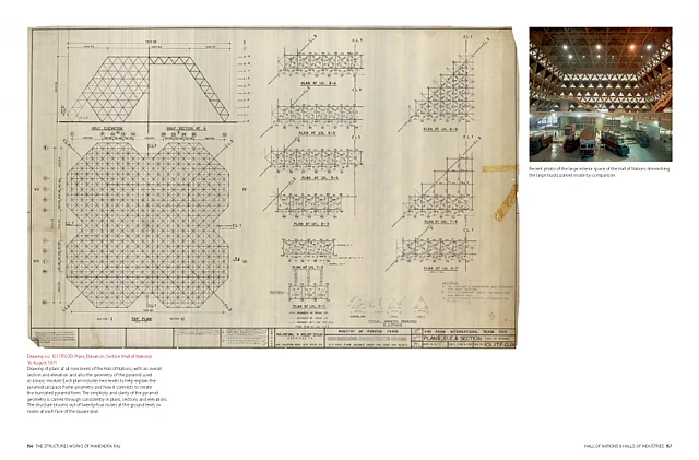 Plans, Elevation, Section (Hall of Nations) dated 16 August 1971. (Photo: Copyright Mahendra Raj Archive via <a href="https://architexturez.net/doc/az-cf-123722">Architexturez.net</a>)