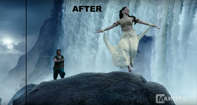Before and after VFX shots from <i>Baahubali: The Beginning. </i>(Photo courtesy: YouTube)