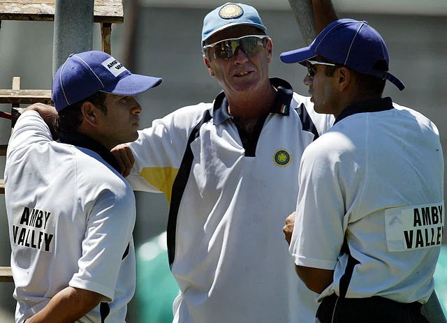 File photo of Sachin Tendulkar, Rahul Dravid and coach John Wright having a chat during a training session. (Photo: Reuters)