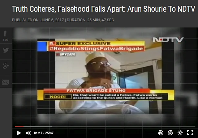 NDTV takes a direct dig at Republic on Sreenivasan Jain’s show <i>Reality Check </i>(Photo: Screengrab/<a href="http://www.ndtv.com/video/shows/reality-check/truth-coheres-falsehood-falls-apart-arun-shourie-to-ndtv-459370">NDTV</a>)