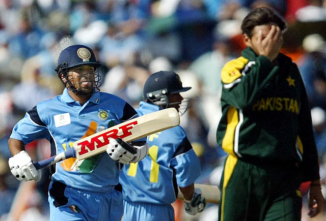 In the 2003 World Cup match against Pakistan, Sachin takes a run to complete his 12,000 ODI runs. (Photo: Reuters)