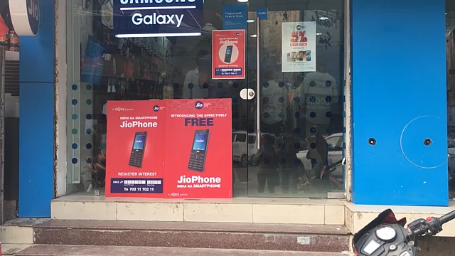 A Jio store in Noida during the opening day of the JioPhone pre-booking