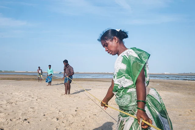 Amudha started to work in place of her mother when she wasn’t strong enough for the job. She earns daily wages of 50-100 rupees by pulling the fishing net from the sea, at times the net could be as heavy as one ton or more.