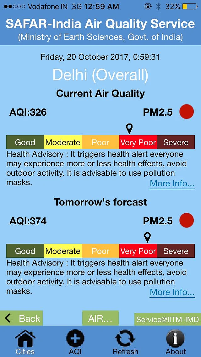 And what’s worse, Delhi’s air quality will get worse by 20 October. <i>(Screenshot: SAFAR app)</i>