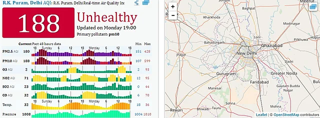 RK Puram’s pollution levels at “Unhealthy” levels on Monday night