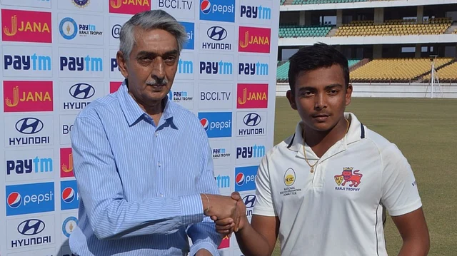 File photo of Prithvi Shaw receiving the man of the match prize.