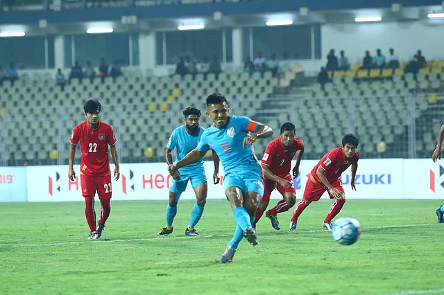 Sunil Chettri in action during the match. 