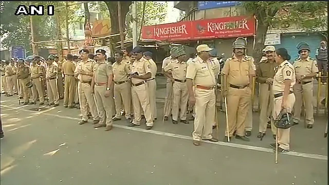 Police deployment at Pune’s Dandekar Pool.