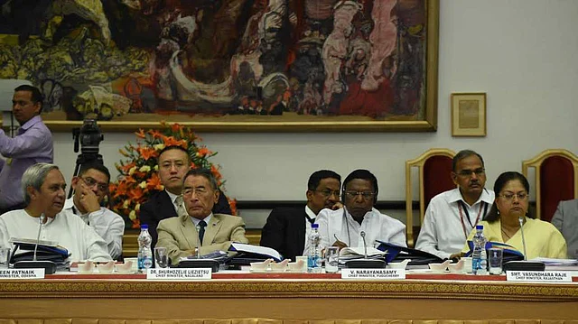 The chief ministers of Odisha, Nagaland, Puducherry, and Rajasthan, in New Delhi, on 23 April 2017.