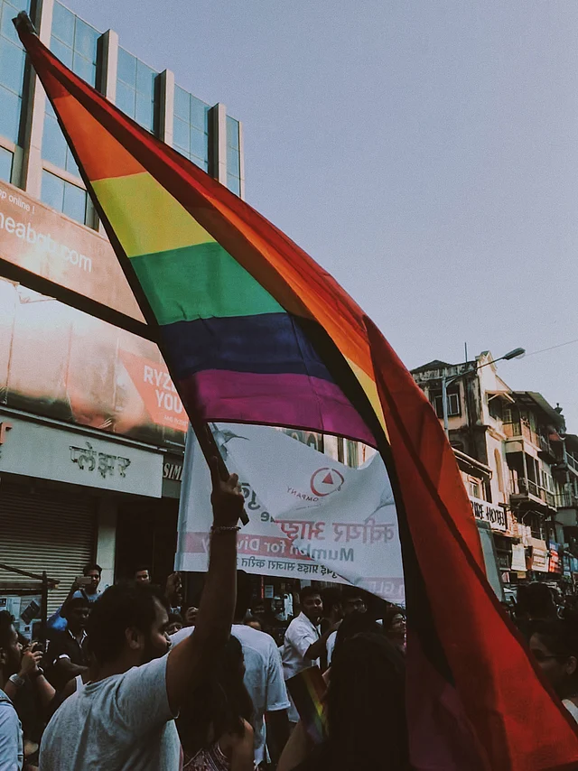 The Rainbow flag flies high during the Pride March. 