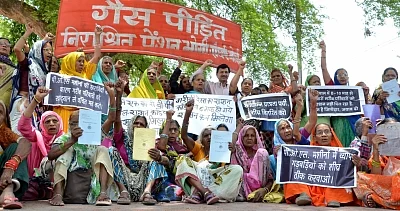 The survivors of Bhopal Gas tragedy stage a demonstration to press for their various demands in Bhopal. 