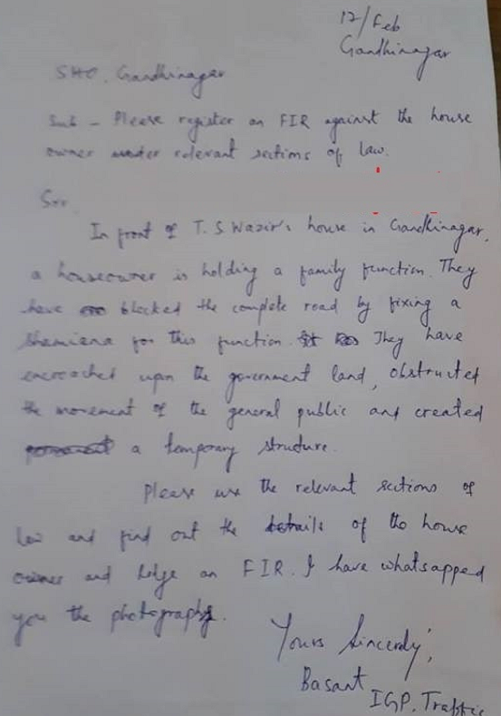 One of the many letters fired off by IGP Traffic, Basant Rath