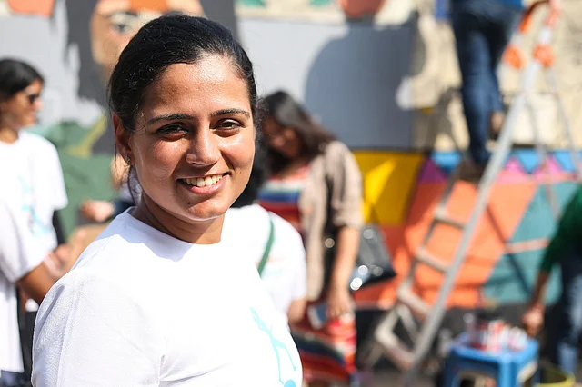 Srishti Bakshi at the Delhi public wall art event.