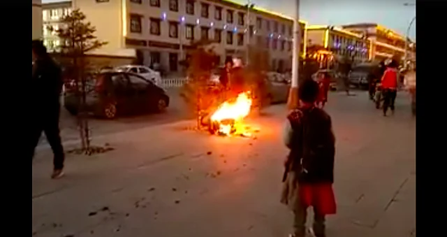 A Tibetan self immolates.