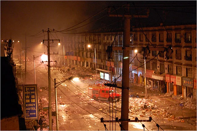 Parts of Tibet saw heavy destruction in March, 2008.