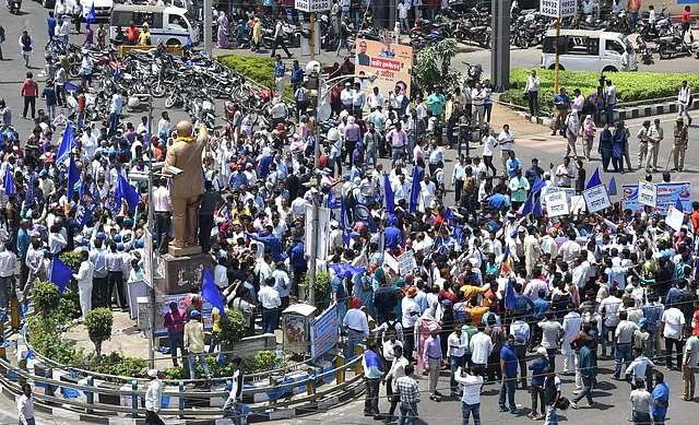 Members of Dalit community stage a protest in Bhopal on 2 April 2018. 
