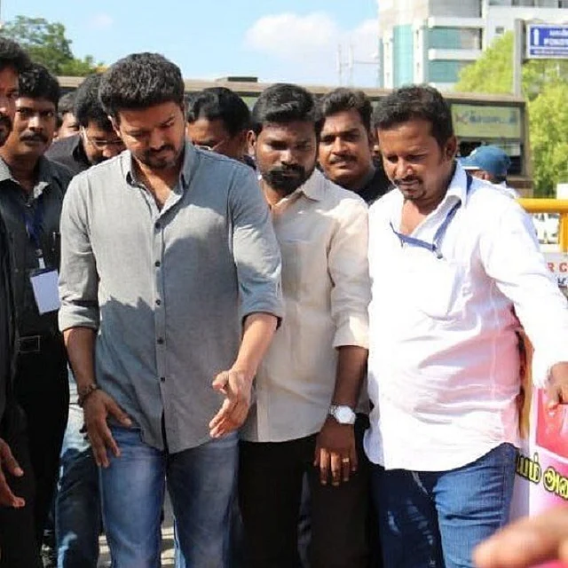 Actor Vijay at the protest site in Chennai’s Valluvar Kottam.