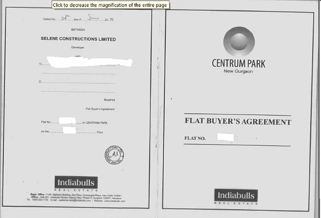Screenshot of the contract between a buyer who had purchased a flat in Centrum Park from the real estate company Indiabulls in 2010.