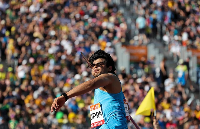 India’s Neeraj Chopra throws in the men’s javelin final at Carrara Stadium during the Commonwealth Games on the Gold Coast, Australia, Saturday, 14 April 2018. Chopra won gold.