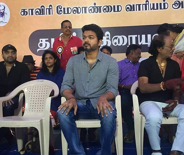 Actor Vijay attended the protest.