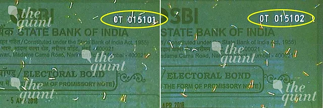 The image of the hidden number on the electoral bond as seen under UV Light.