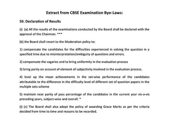 CBSE’s moderation policy from the board’s bye-laws. 