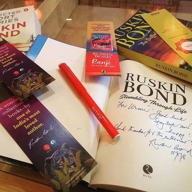 Ruskin Bond gave me several copies of his books, signing each and every one of them.