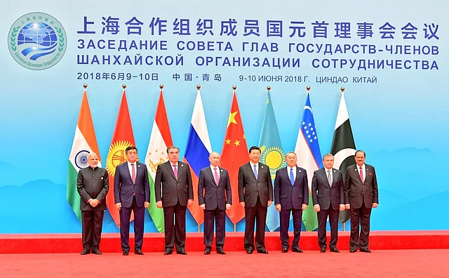 PM Modi with other world leaders at the SCO summit.