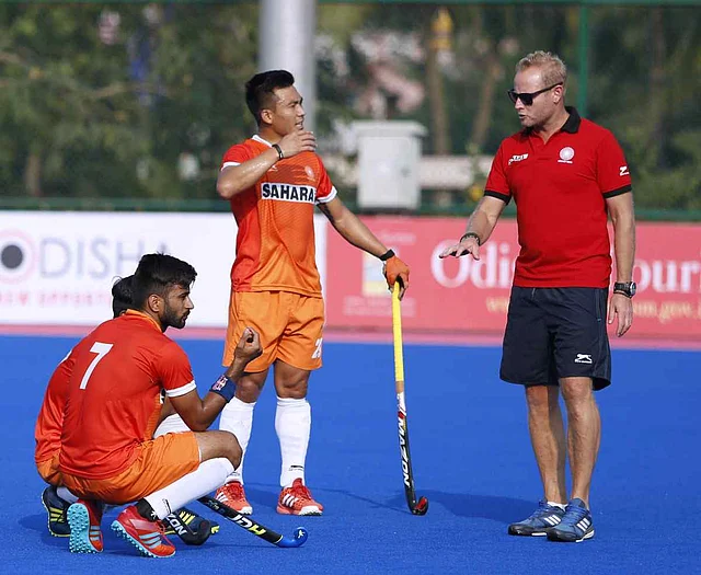Sjoerd Marine during a training session with the Indian men’s hockey team before the 2018 CWG.