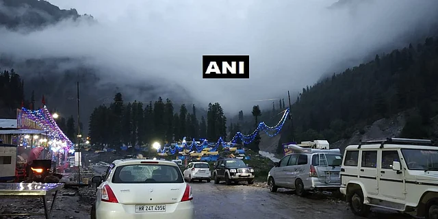Vehicles carrying pilgrims were stalled after heavy rains disrupted the Amarnath Yatra