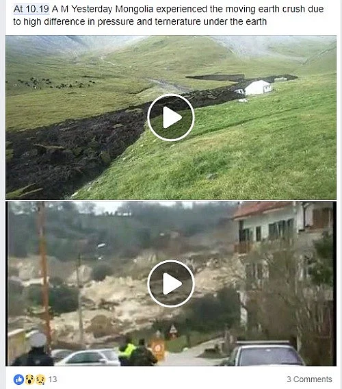Fake videos depicting moving “earth crust” in Mongolia. 