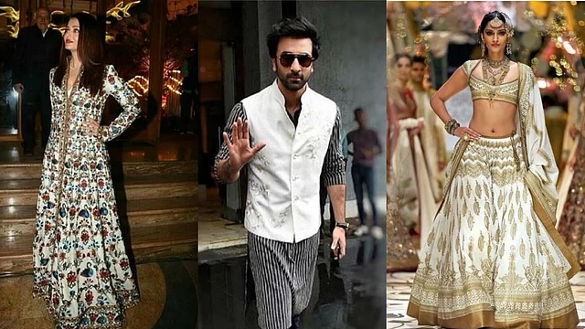 Aishwarya Rai Bachchan, Ranbir Kapoor, Sonam Kapoor in a Rohit Bal creation.