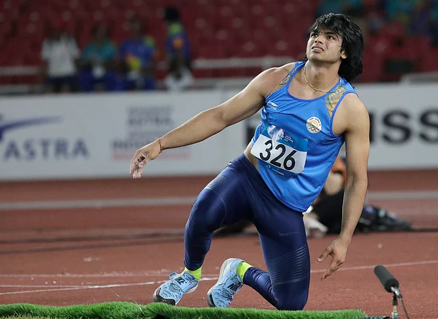 Neeraj Chopra during the final of the javelin throw event at the 2018 Asian Games.