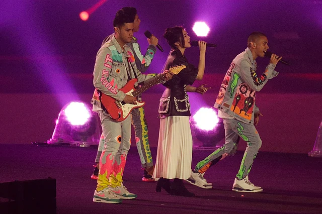 Musicians perform during the closing ceremony for the 18th Asian Games in Jakarta.