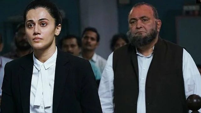 Taapsee with Rishi Kapoor in a still from <i>Mulk</i>.