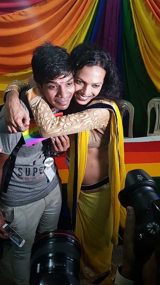 LGBTQ activists in Mumbai posing for the media.