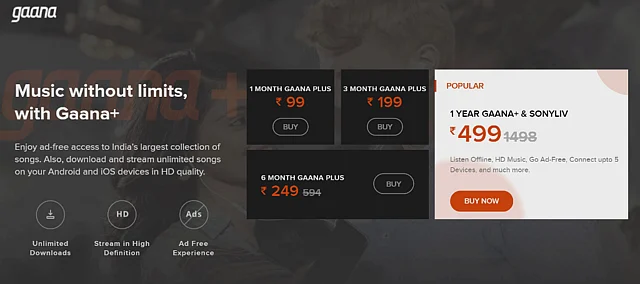What Gaana offers with its plans. 