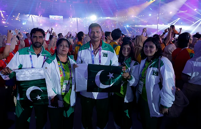 Pakistan athletes during the closing ceremony for the 18th Asian Games in Jakarta, Indonesia on Sunday.