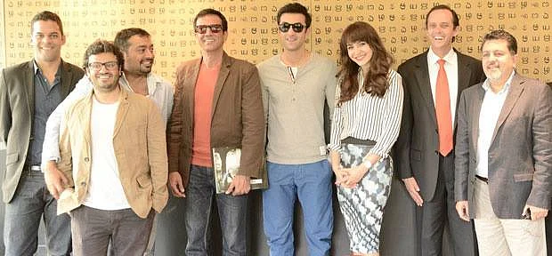Vikramaditya Motwane, Vikas Bahl, Anurag Kashyap, Kay Kay Menon, Ranbir Kapoor And Anushka Sharma on the sets of <i>Bombay Velvet</i>.